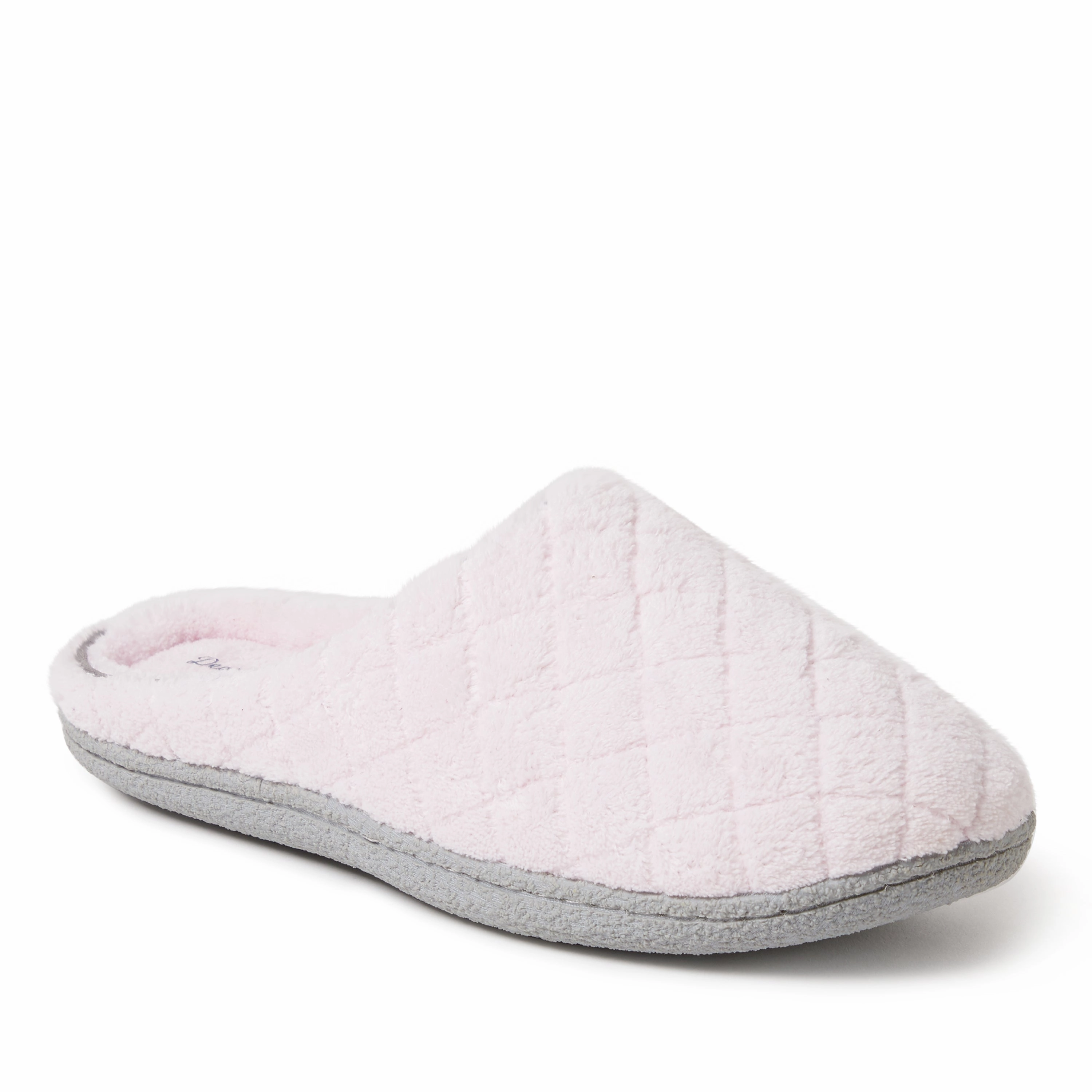 Open Toe Dearfoams Womens Leslie Quilted Microfiber Terry Memory Foam Clog Slipper
