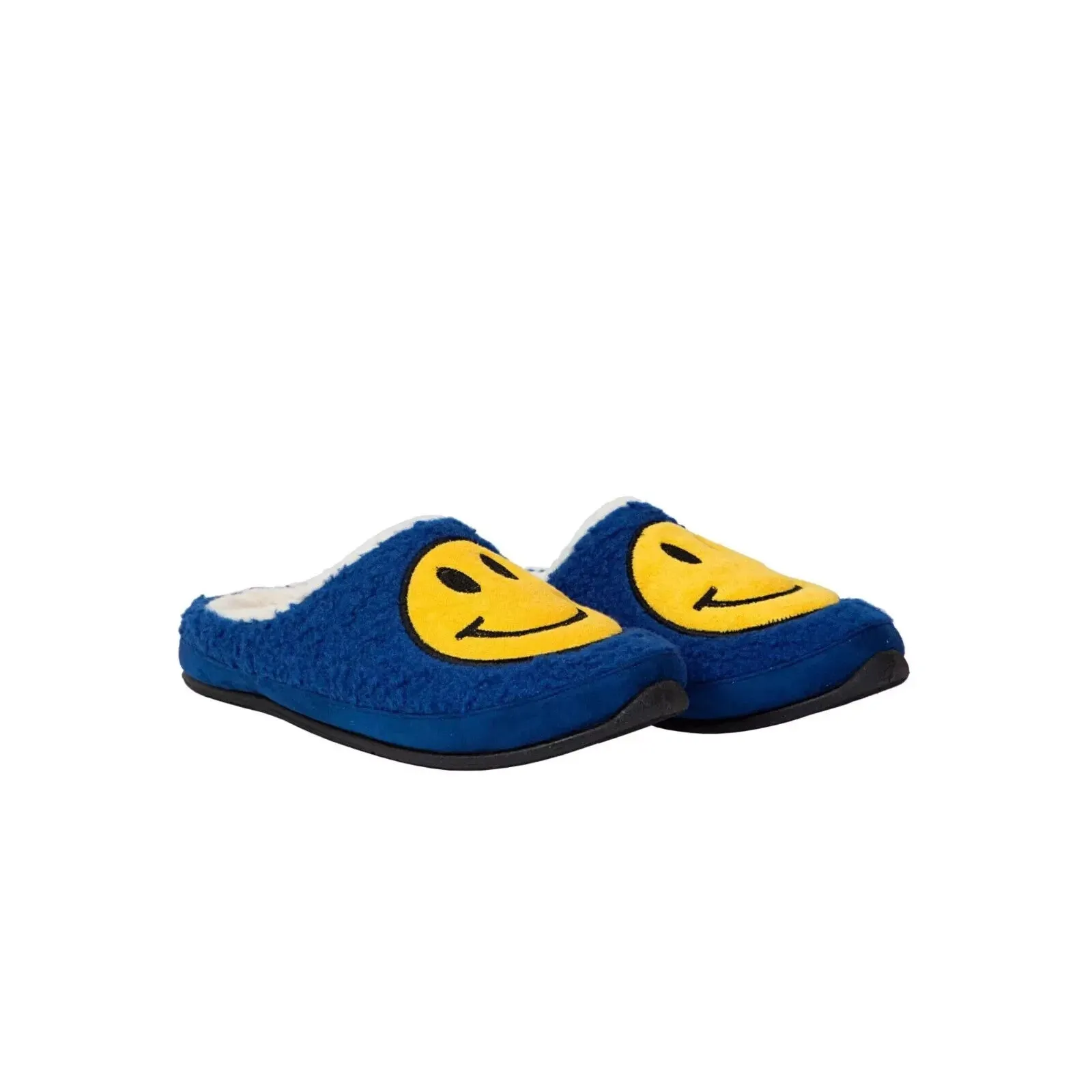 Open Back City Wear Deer Stags Clogs Men's US 8 Blue Smiley Face Faux Fur Slip On Slippers GBNC533