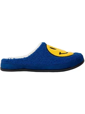 Comfortable Lightweight Footwear Deer Stags Smiley Face Slide Slippers Men's Blue Faux Fur Memory Foam MKZZ88