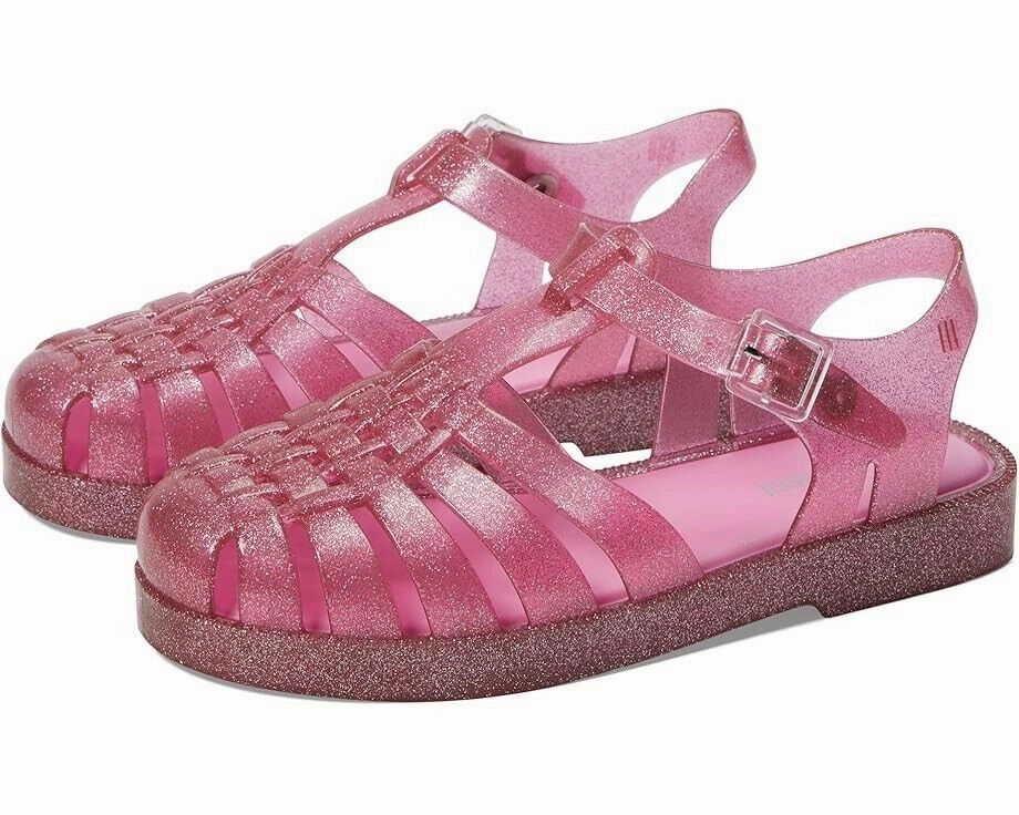 Slim Shape Smart Choice Mini Melissa Possession Shiny Sandals Kids US 2 Glitter Pink Cutout Ankle KHD158