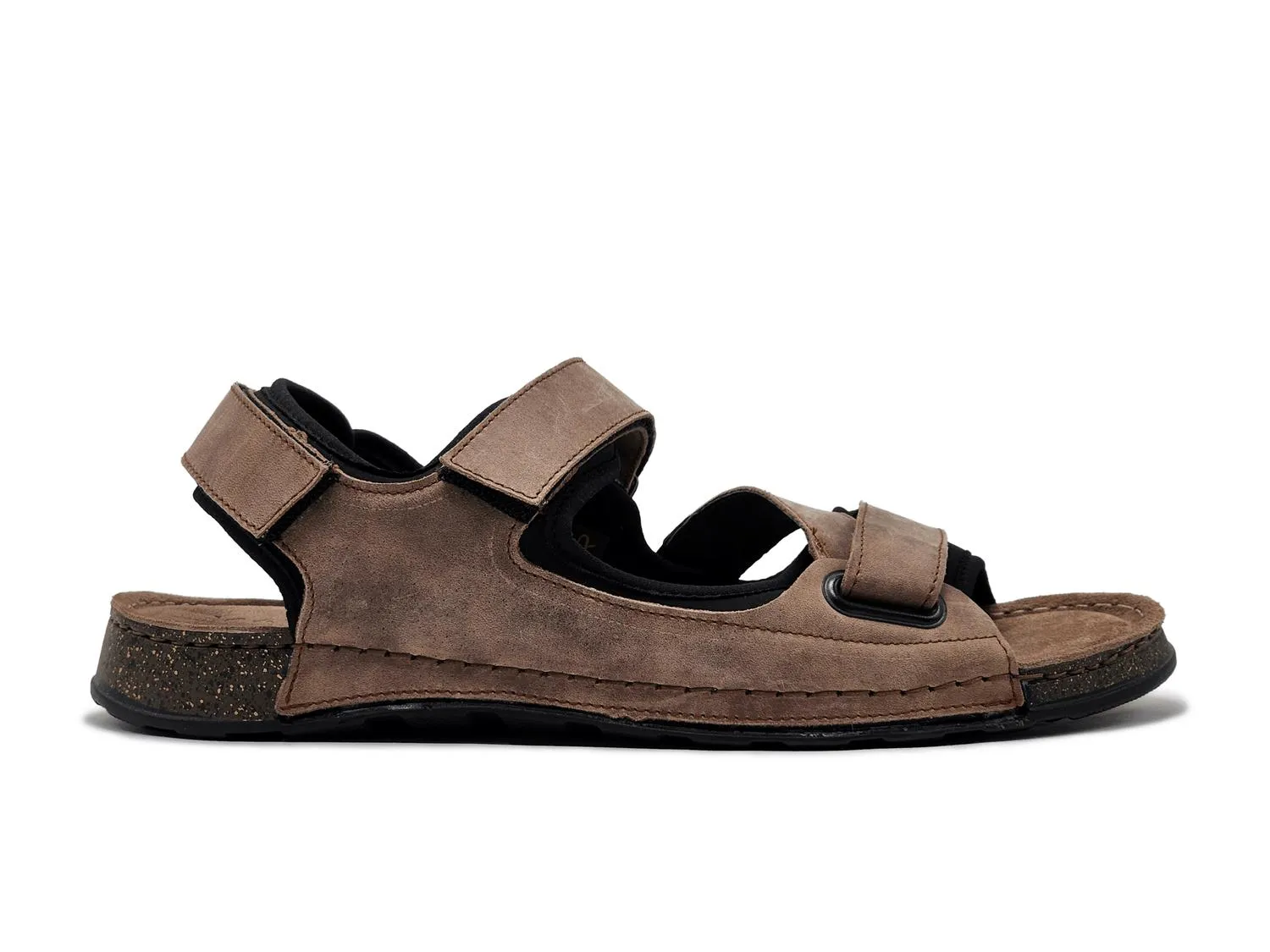 Men's Heath Leather Velcro Sandals In Brown Foot Hug Suede