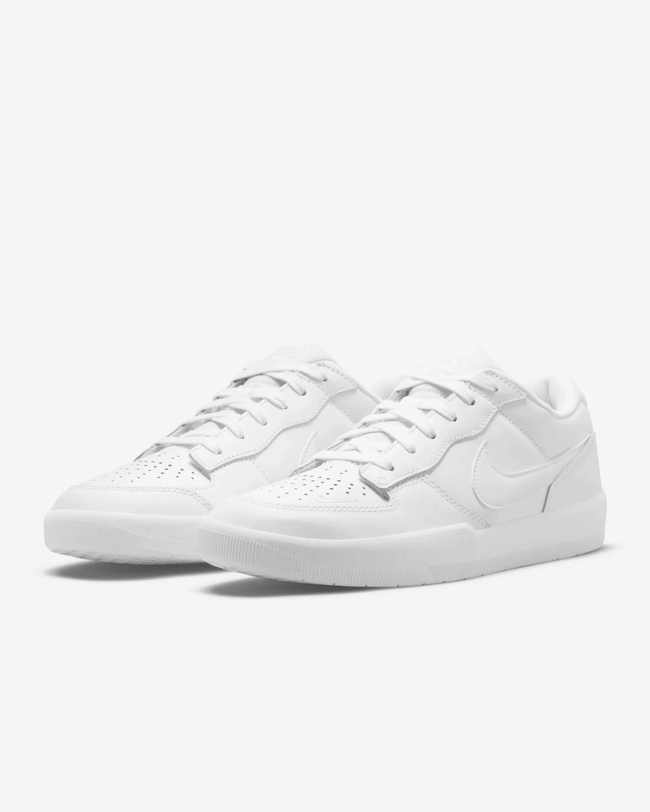 Nike SB Force 58 Premium DH7505-100 Sneaker Men's White Leather Skateboard Shoes running on a rubber track shoes