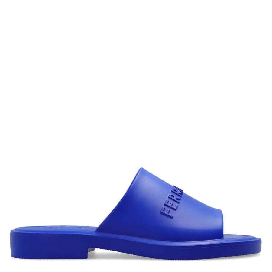 Ferragamo Men's Blue Logo-Embossed Slip-On Sandals Easy To Clean Easy-to-wear Sandals