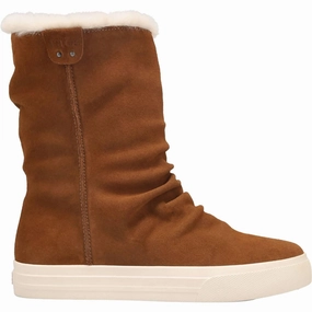 Waterproof Cold Climate Trendy Vibe Women's Cozy Chic Water-Resistant Suede Boots In Chestnut