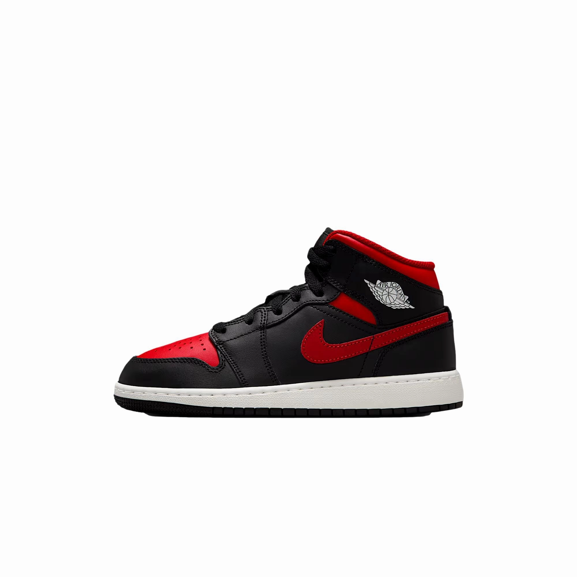 Nike Air Jordan 1 Mid Black / Varsity Red - Summit White  DQ8423-067 Grade-School Anti blister Impact Diffusion System
