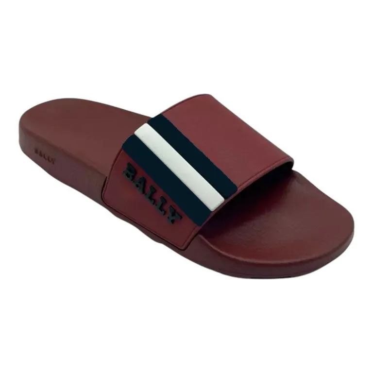 Bally Saxor 6219587 Men's Garnet Rubber Slide Sandals Machine made