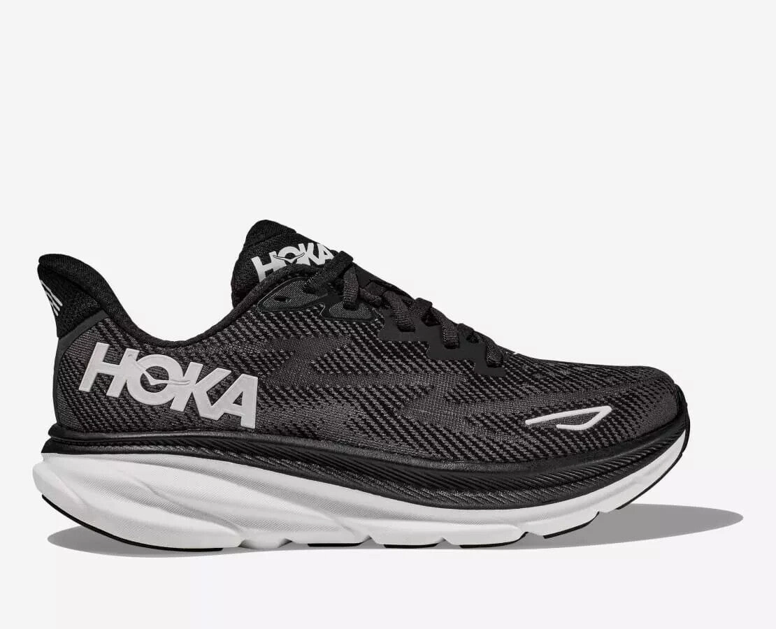 Cross country running enjoyable running experience Hoka One One Clifton 9 1127895-BWHT Sneaker Men's Black White Running Shoes