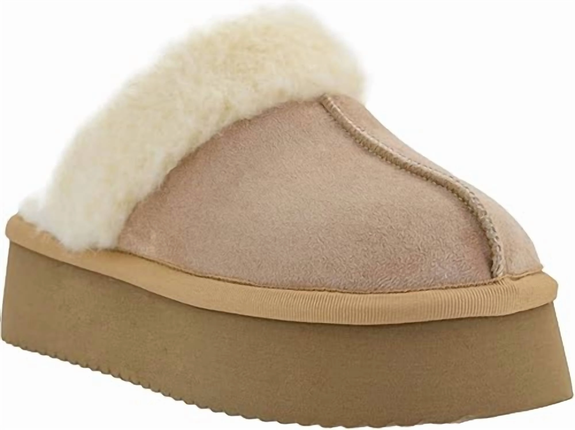 Comfort Tongue Women's Cuddle Up Faux Suede Platform Slipper In Camel