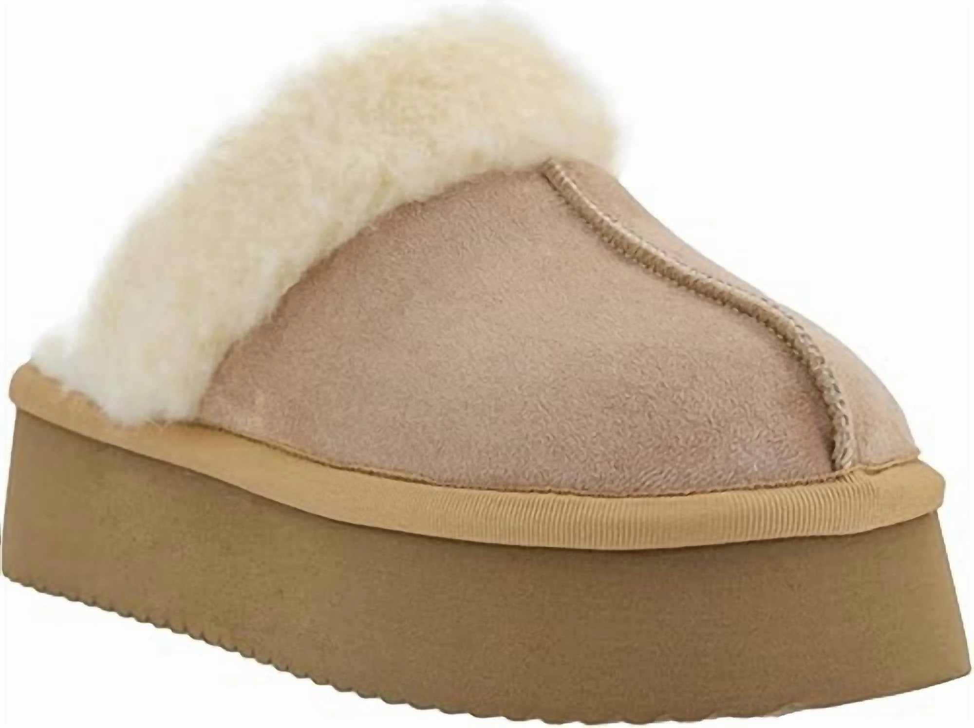 Women's Cuddle Up Faux Suede Platform Slipper In Camel Summer Slide Slip On