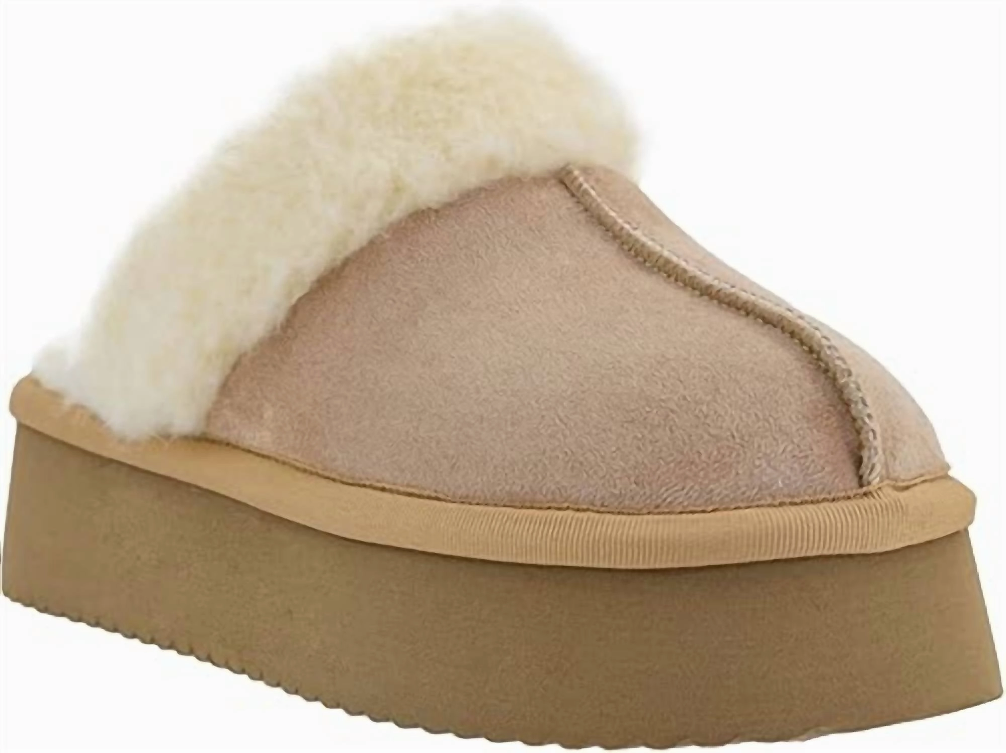 Simple Sandals Women's Cuddle Up Faux Suede Platform Slipper In Camel