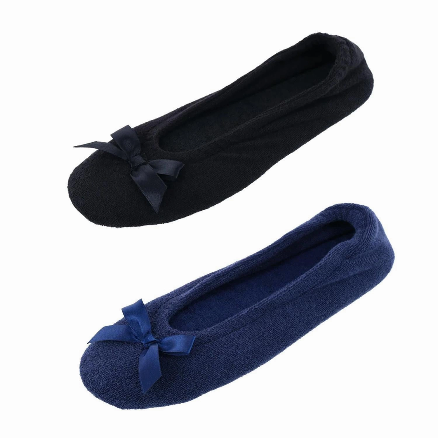 Supportive structure poolside style Women's Terry Ballerina Slipper House Shoe (Pack of 2)