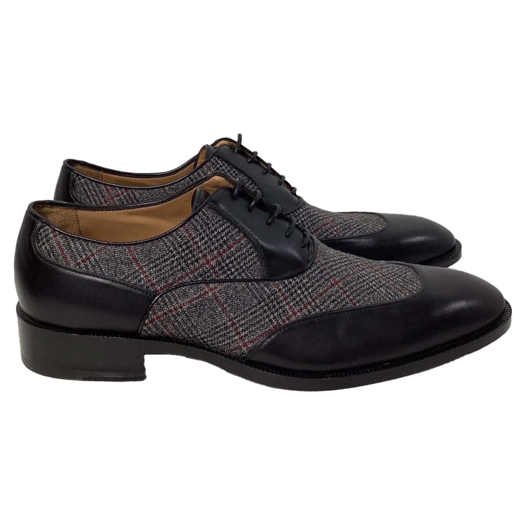 Etro Plaid Lace-Up Oxford Shoes in Black Wool and Leather Supportive Design Timeless Appeal