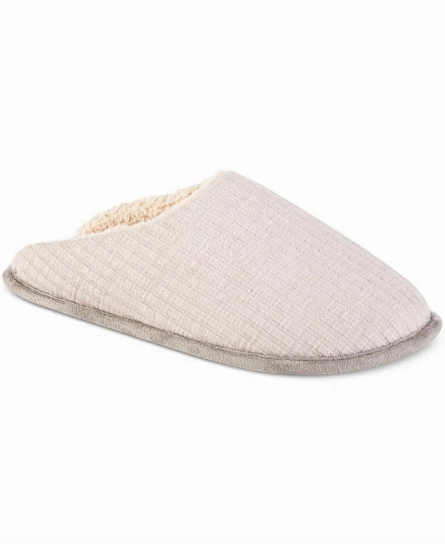 Perfect For Relaxation Tough Women's Fine Guage Rib Knit Scuff Slippers In Light Grey