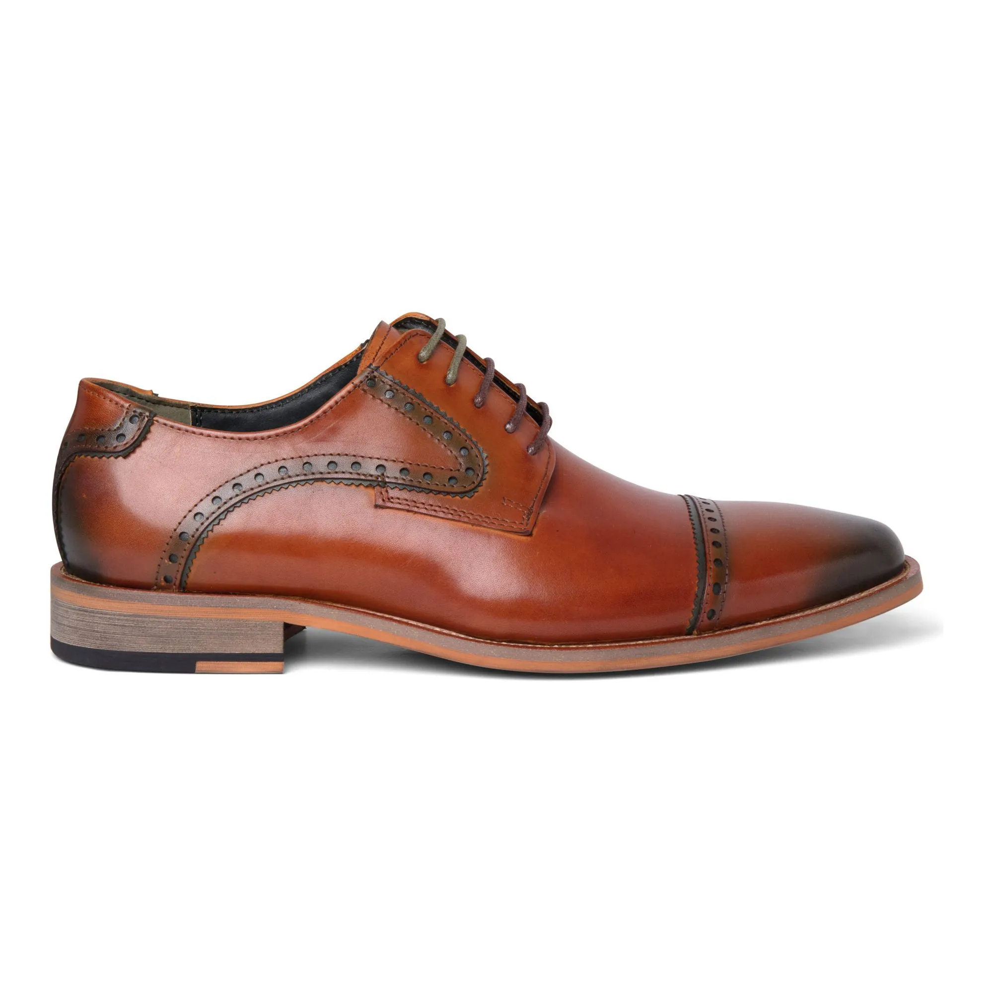 Justin Reess Men's Brown Leather Lace Up Oxford Shoes - Jenson Structured Upper Clean Looker Style Focus