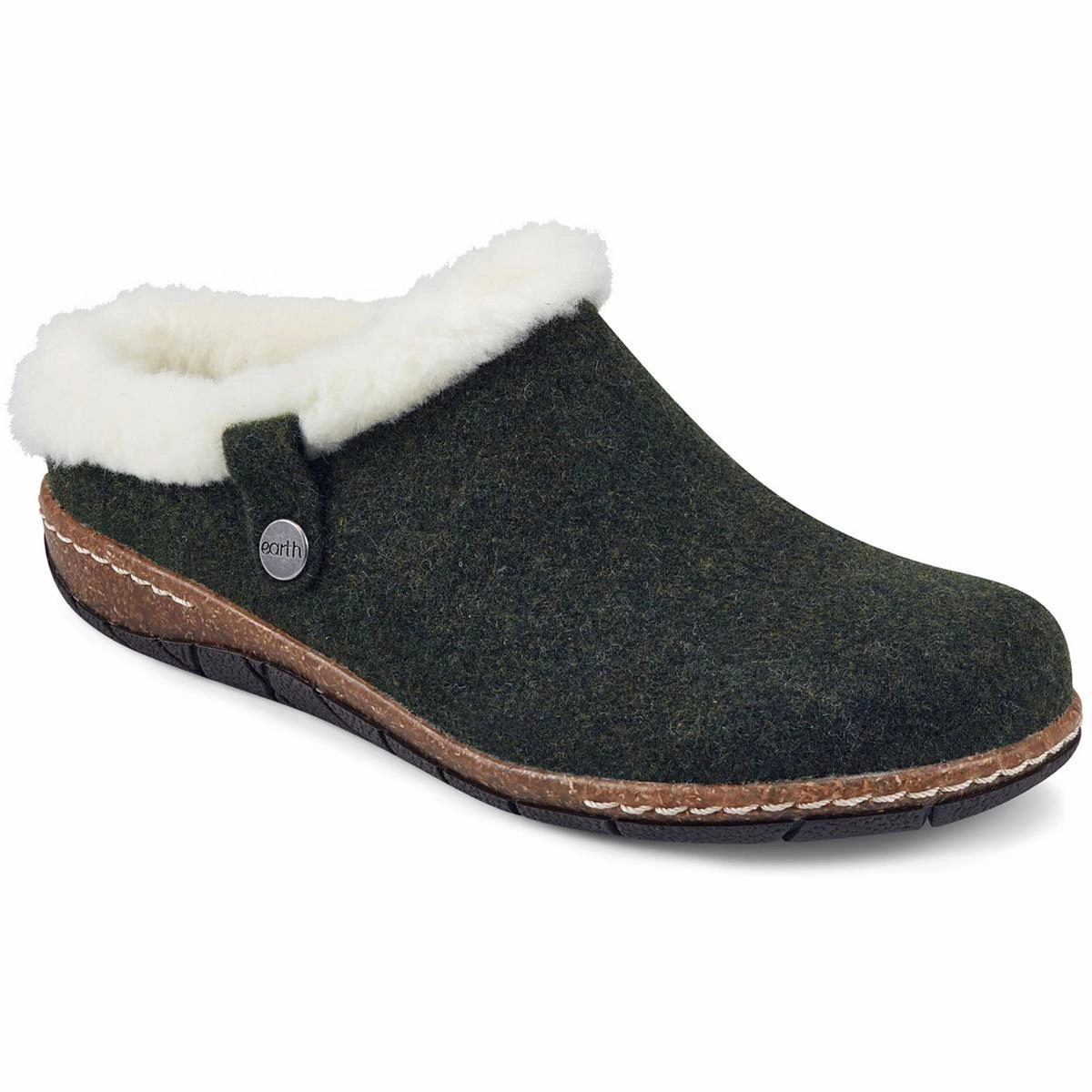 Elena Womens Solid Faux Fur Slide Slippers Cushioned Footwear