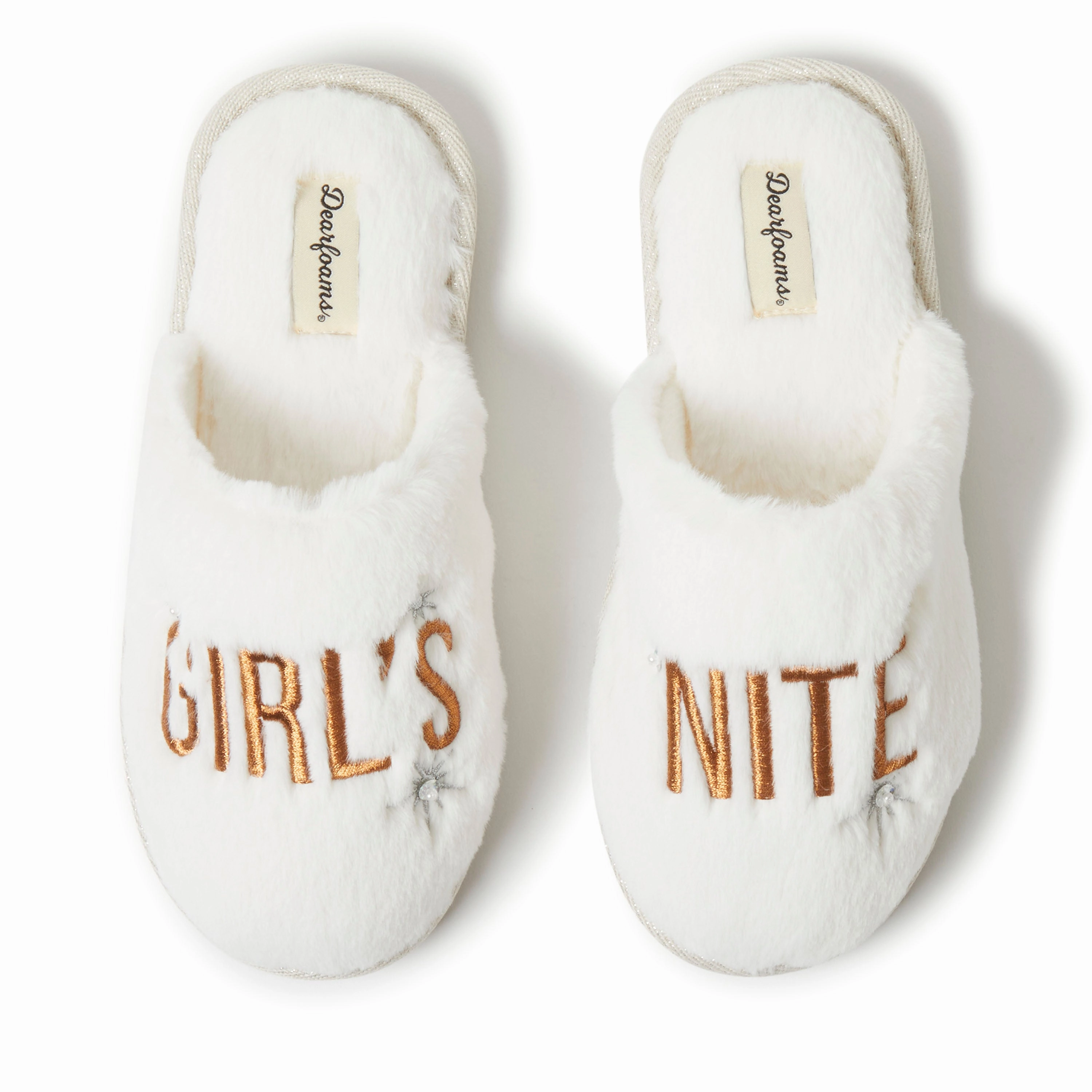 Versatile Slides Comfortable Walk Dearfoams Women's Fluffy Holiday Celebration Gifting Slipper