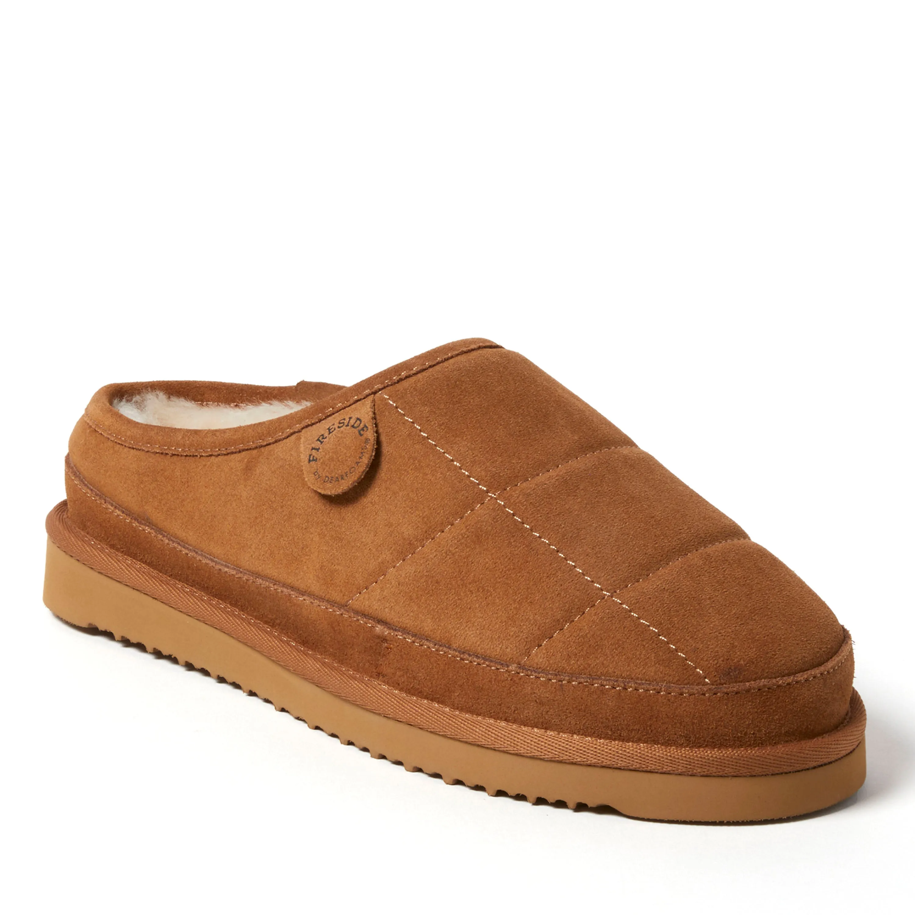 Soft Edge Fireside by Dearfoams Men's Grafton Quilted Genuine Shearling Clog Slipper