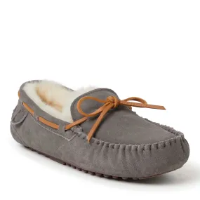 Fireside By Dearfoams Men's Victor Genuine Shearling Moccasin with Tie Vacation Mode Minimal Cool
