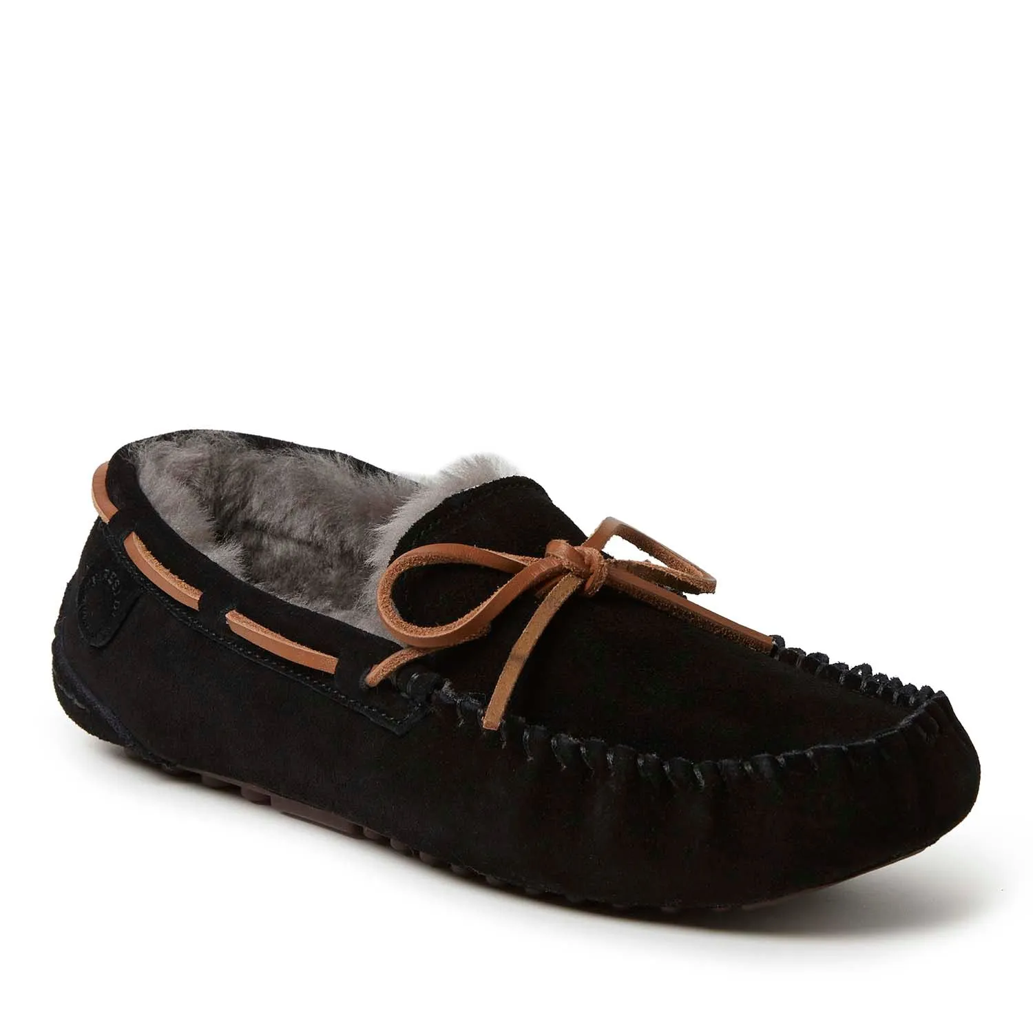Fireside By Dearfoams Men's Victor Genuine Shearling Moccasin with Tie Outdoor Ready Shoes Comfort Walk