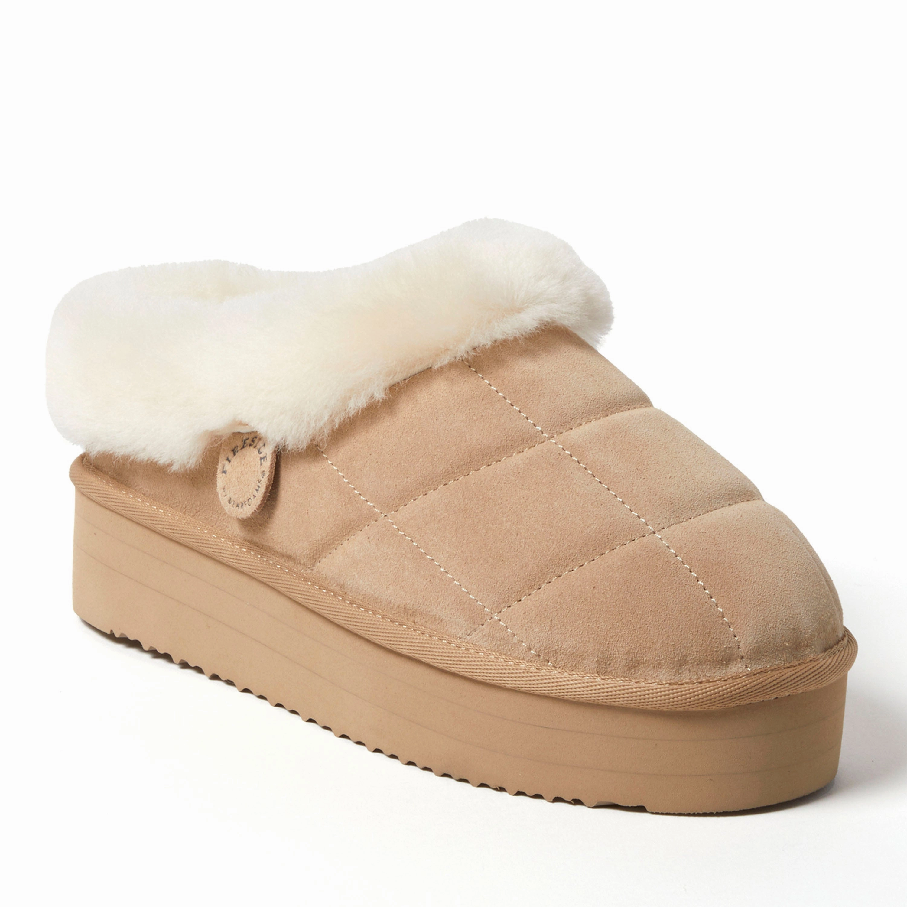 Fireside by Dearfoams Women's Bendigo Genuine Shearling Quilted Platform Clog Shockproof Minimalist