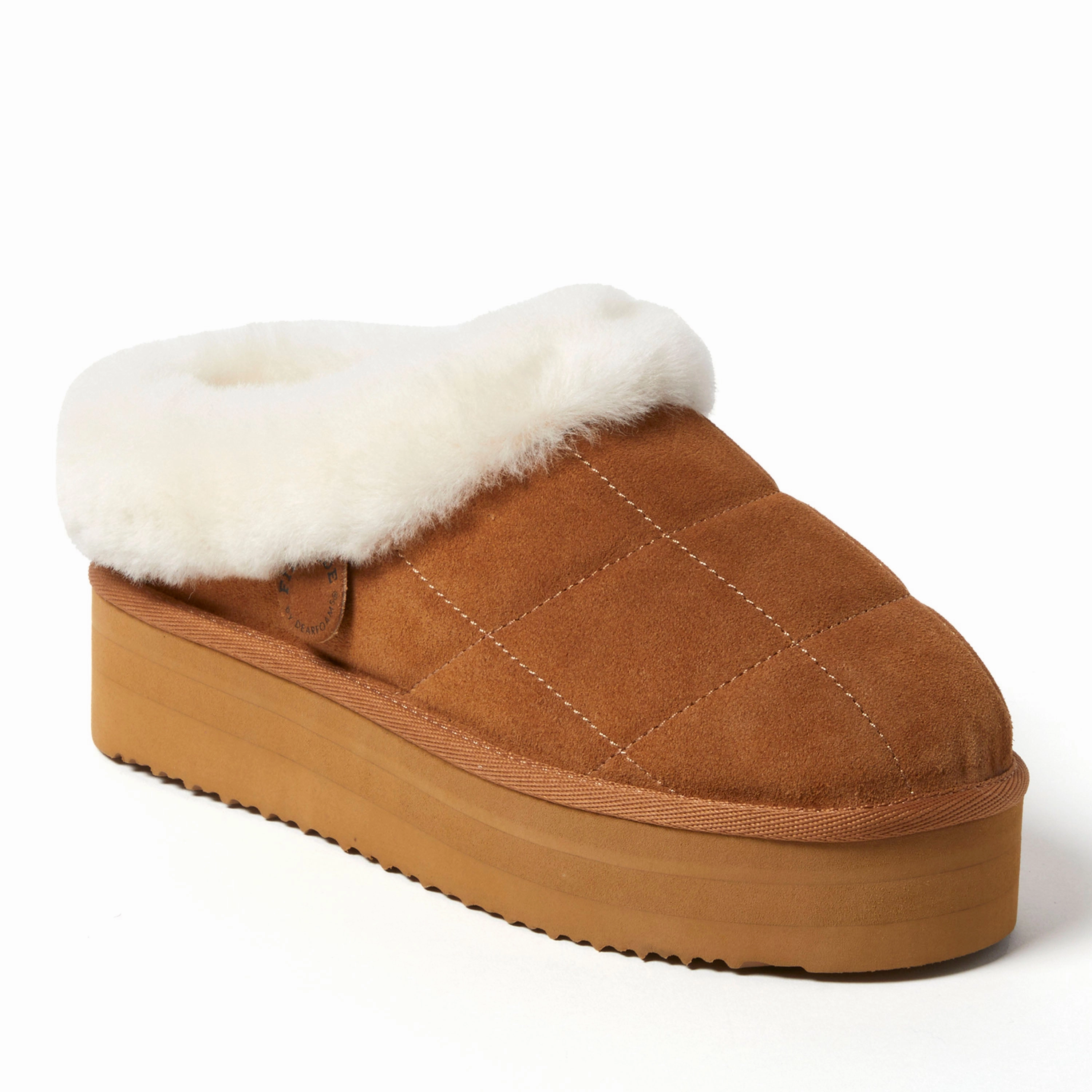 Anti   Fatigue Fireside by Dearfoams Women's Bendigo Genuine Shearling Quilted Platform Clog