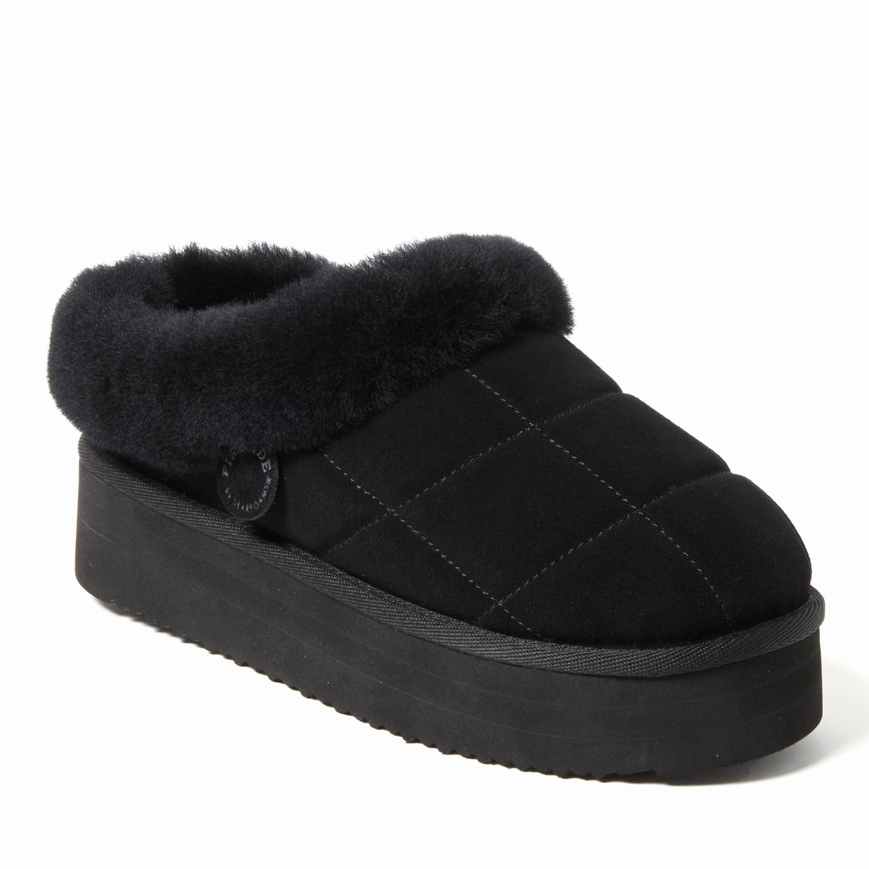 Shock Absorbing Insole Comfortable Feel Fireside by Dearfoams Women's Bendigo Genuine Shearling Quilted Platform Clog