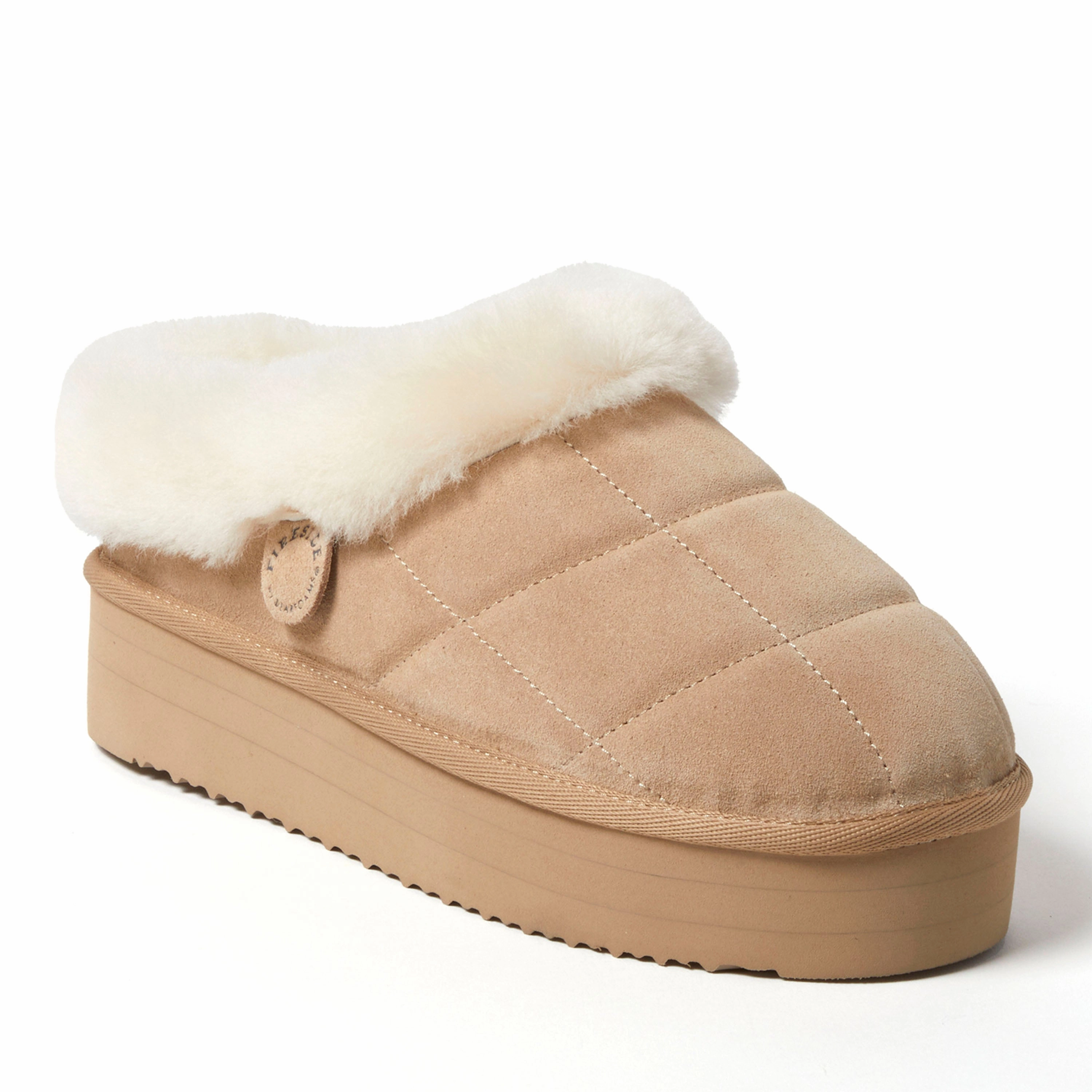 Fireside by Dearfoams Women's Bendigo Genuine Shearling Quilted Platform Clog Easy Walk Slip Comfort Slip