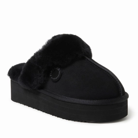 Fireside by Dearfoams Women's Melton Genuine Shearling Platform Scuff Slipper Stylish EasyToClean