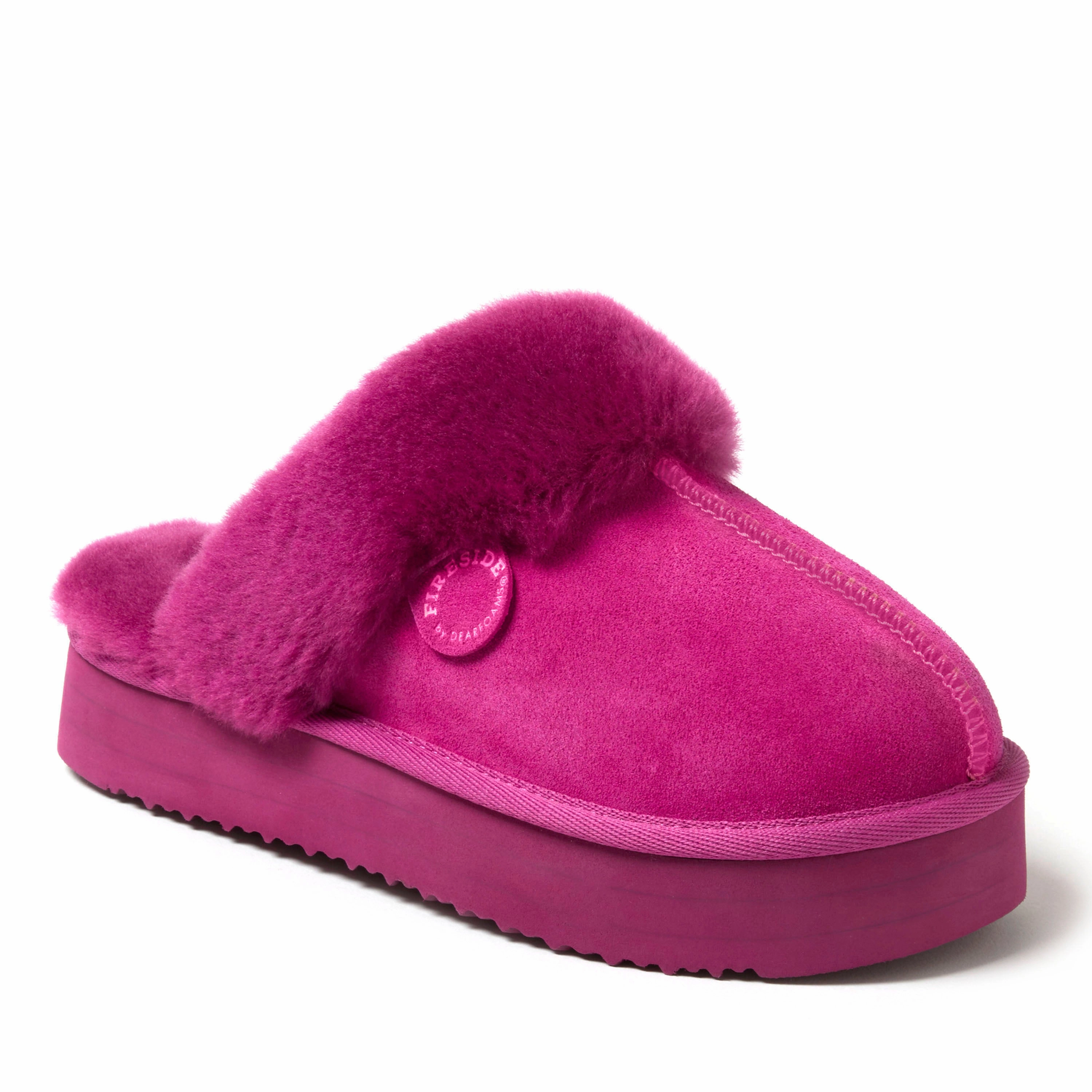 Fireside by Dearfoams Women's Melton Genuine Shearling Platform Scuff Slipper Practical Use Soft Padding