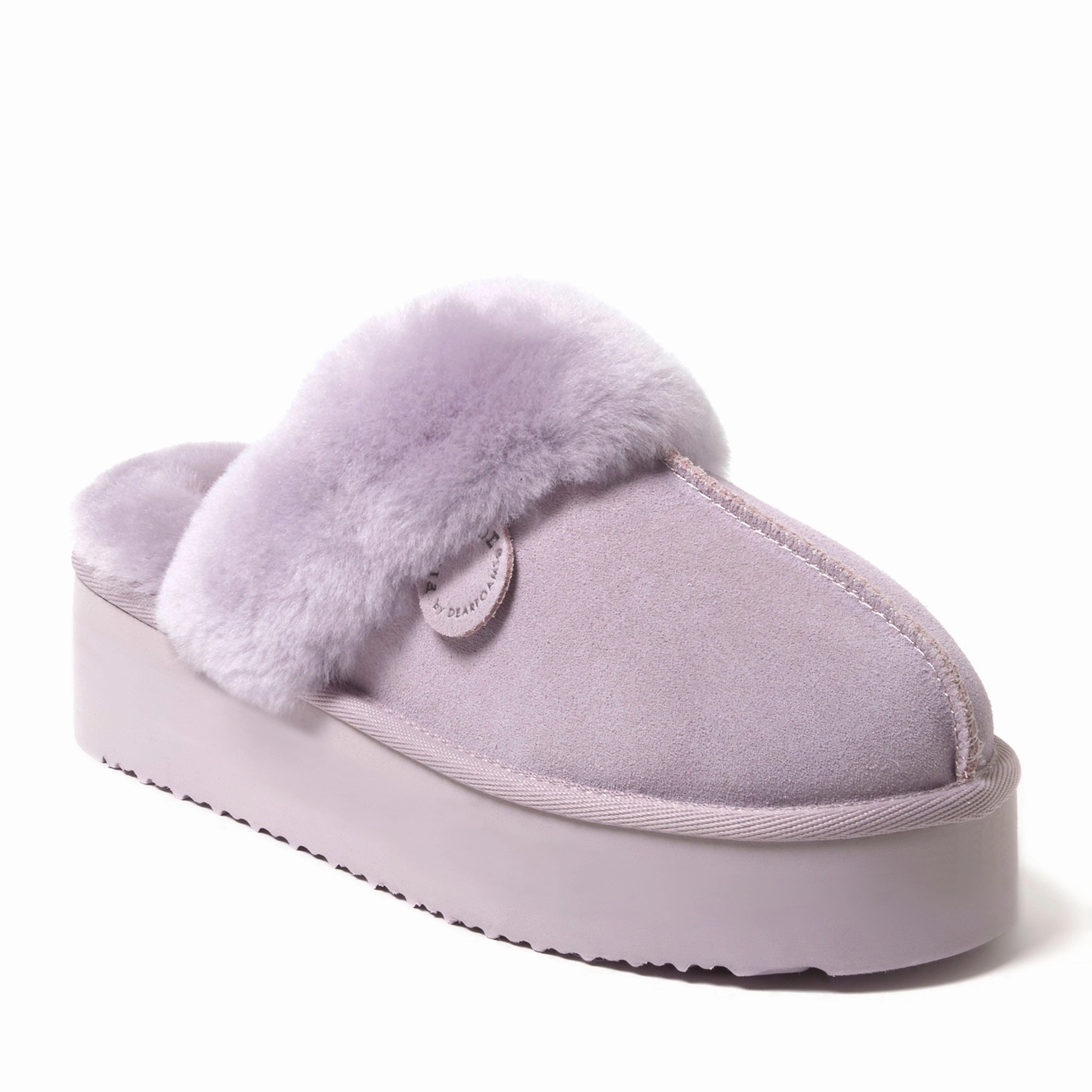 Fireside by Dearfoams Women's Melton Genuine Shearling Platform Scuff Slipper Instant Slip