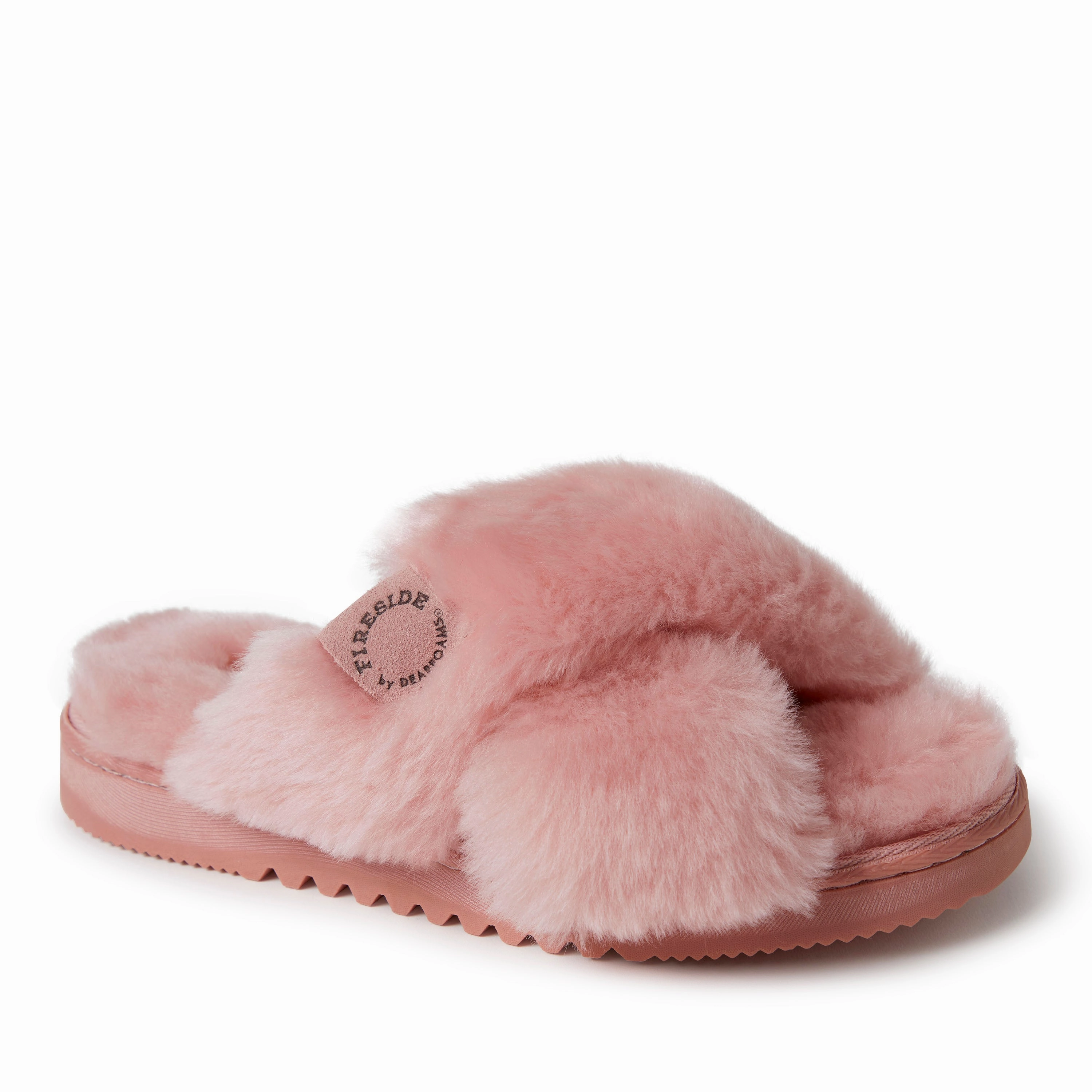 Stretchable Upper Fireside By Dearfoams Women's New Castle Genuine Shearling Cross Band Slide