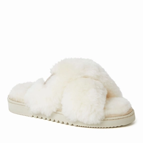 Quick On-The-Go Fireside By Dearfoams Women's New Castle Genuine Shearling Cross Band Slide