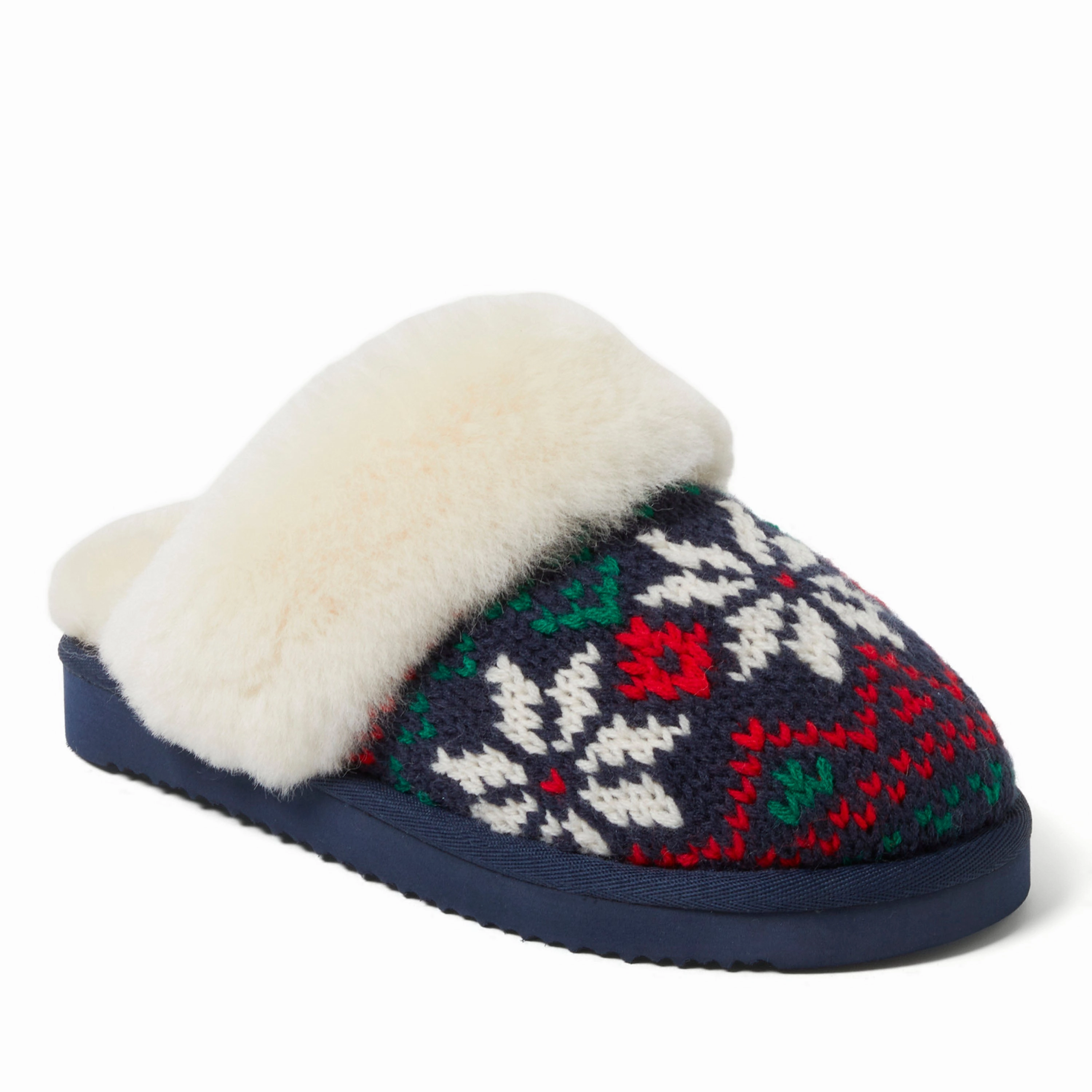 Fireside by Dearfoams Women's Sydney Holiday Fair Isle Genuine Shearling Scuff Slipper Easy Setup Relaxed Footwear