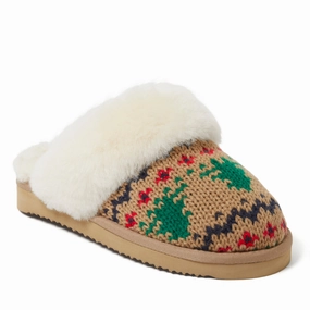 Superior Durability Fireside by Dearfoams Women's Sydney Holiday Fair Isle Genuine Shearling Scuff Slipper