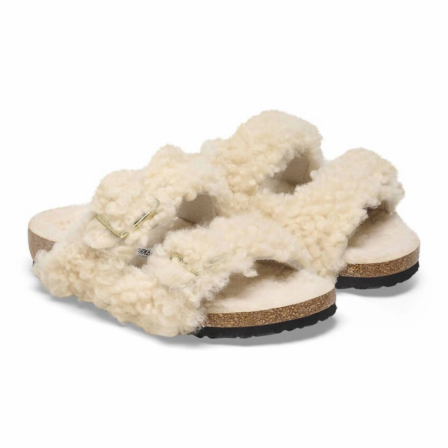 Easy Walk Knotted Straps Kids Arizona Shearling Sandals Narrow In Teddy Eggshell