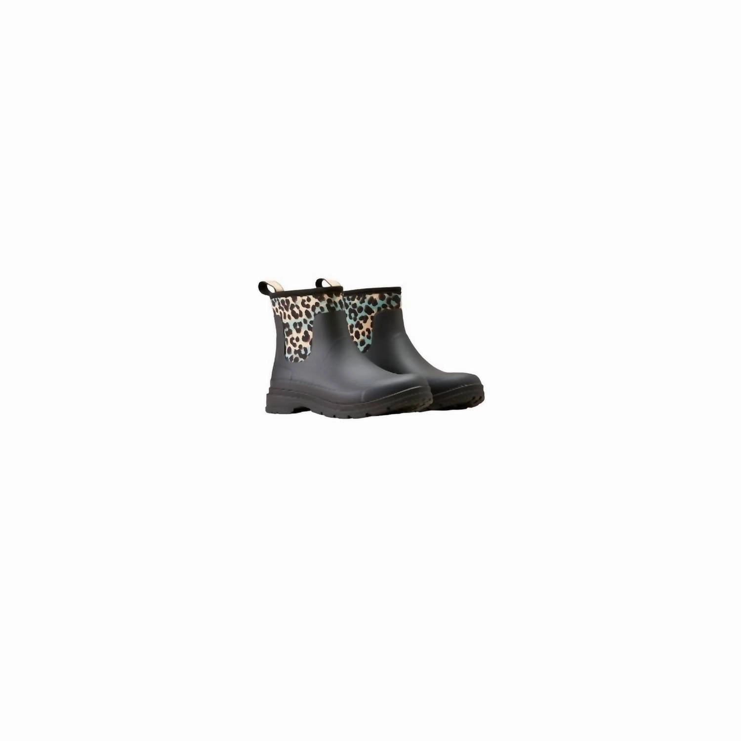 Women's Kelmarsh Shortie Rubber Boot In Black/leopard Camo Slip Resistant Outsole No Laces