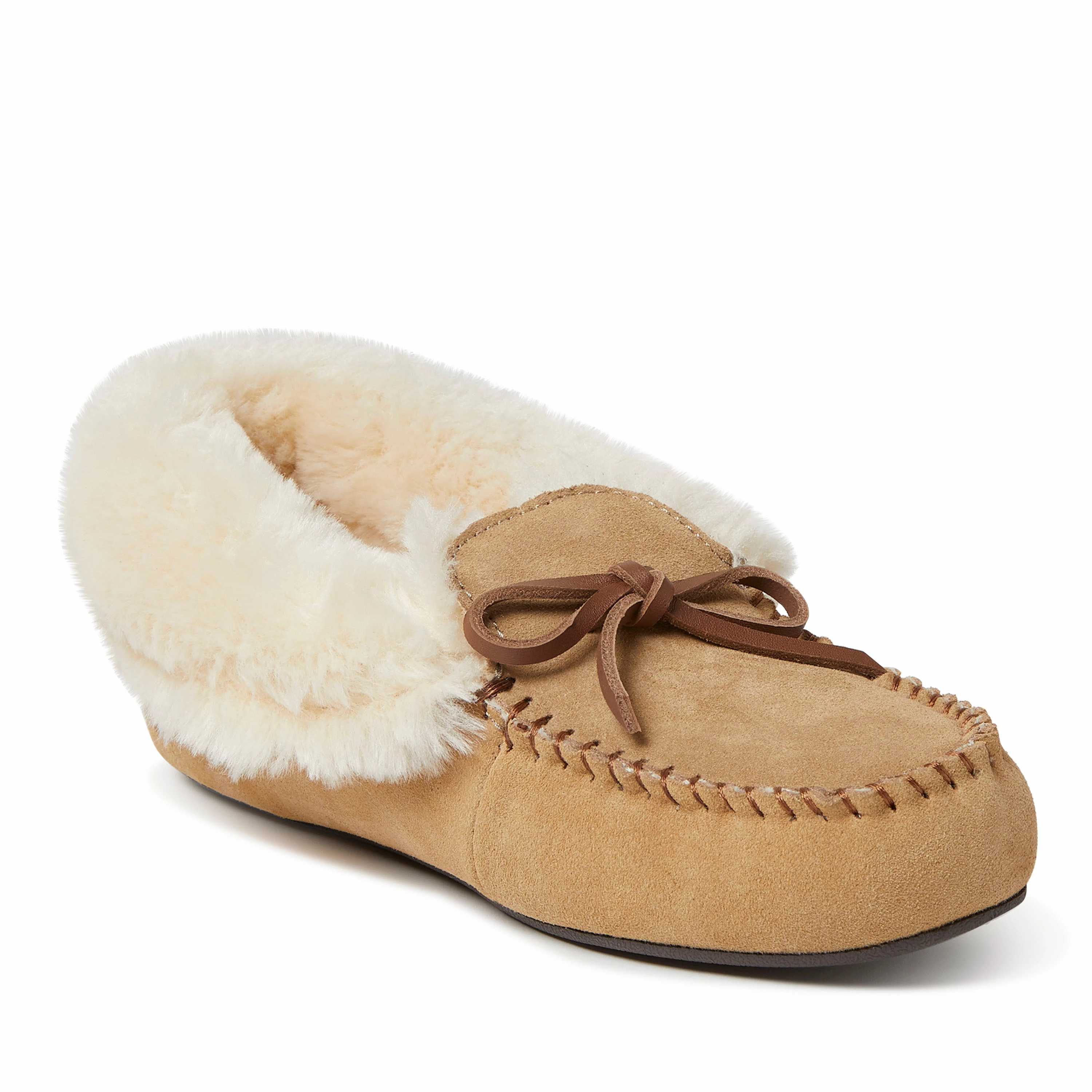 Dearfoams Women's Genuine Suede Foldover Moc with Tie Foot-Friendly Design Soft Walk