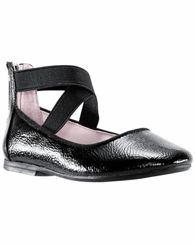 Elegant Touch Skill Cut Girl's Marissa Flats In Black Crinkle
