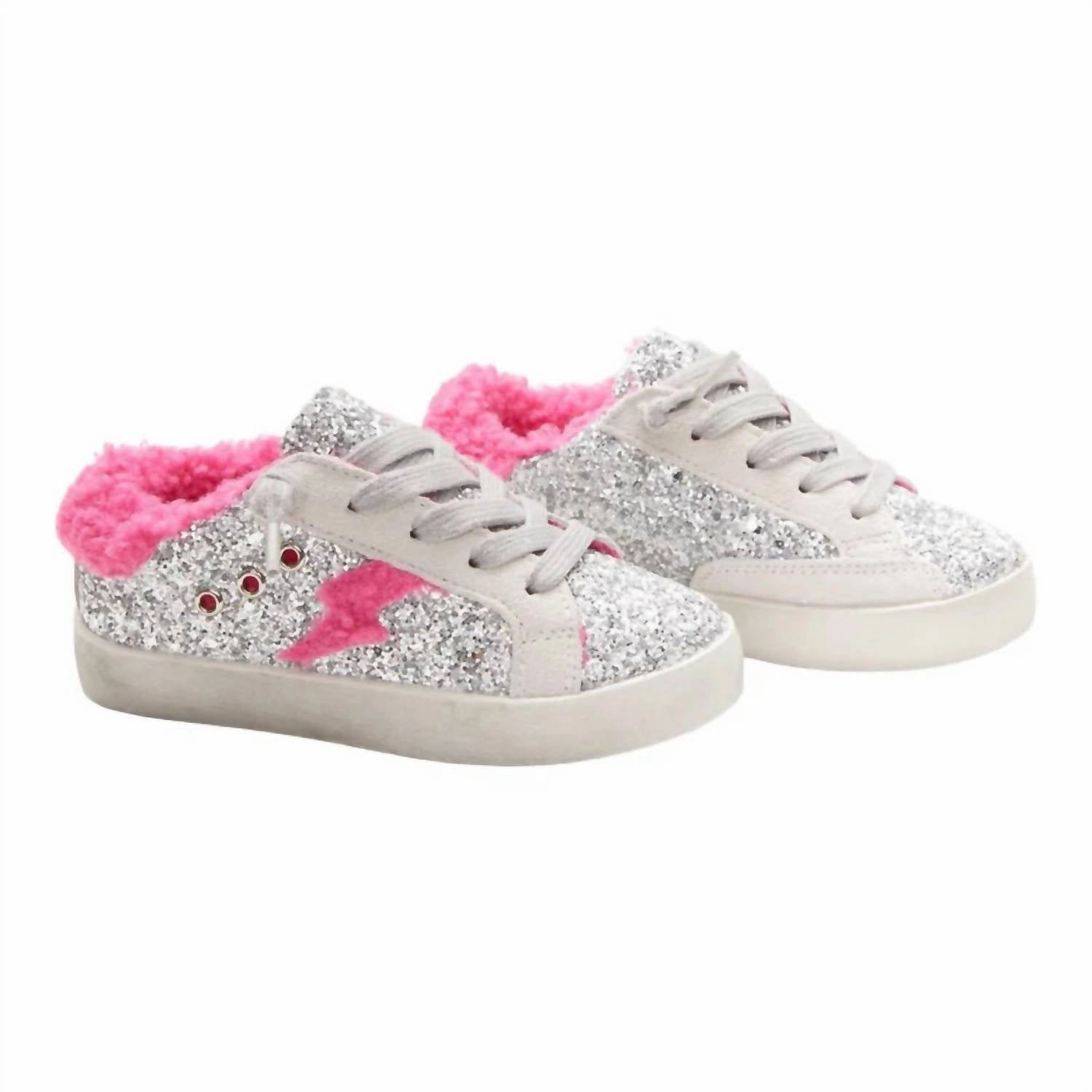 Eco Choice Odor   Resistant Girl's Ivy Glitter Fuzzy Bolt Sneakers In Silver