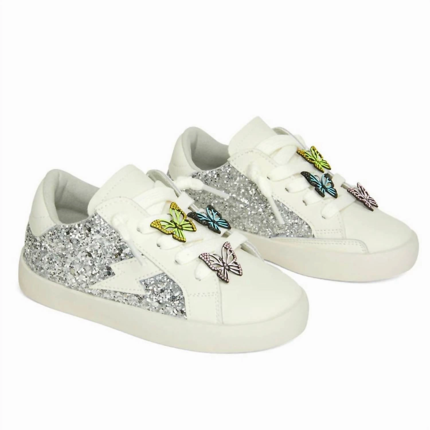 Girl's Mariposa Charm Sneakers In White Silver Reinforced toe cap