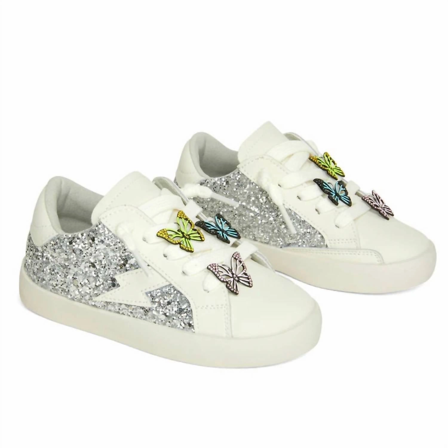 Girl's Mariposa Charm Sneakers In White Silver Comfort Layers
