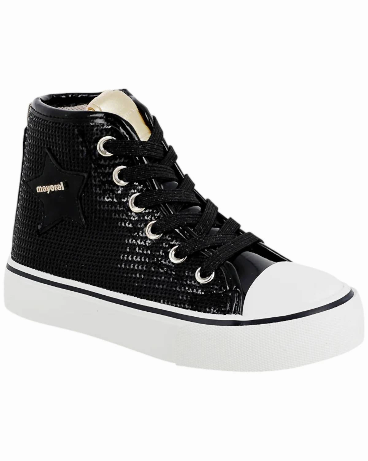 Girl's Platform Sequin Hightop Shoes In Black Abrasion Resistant Material