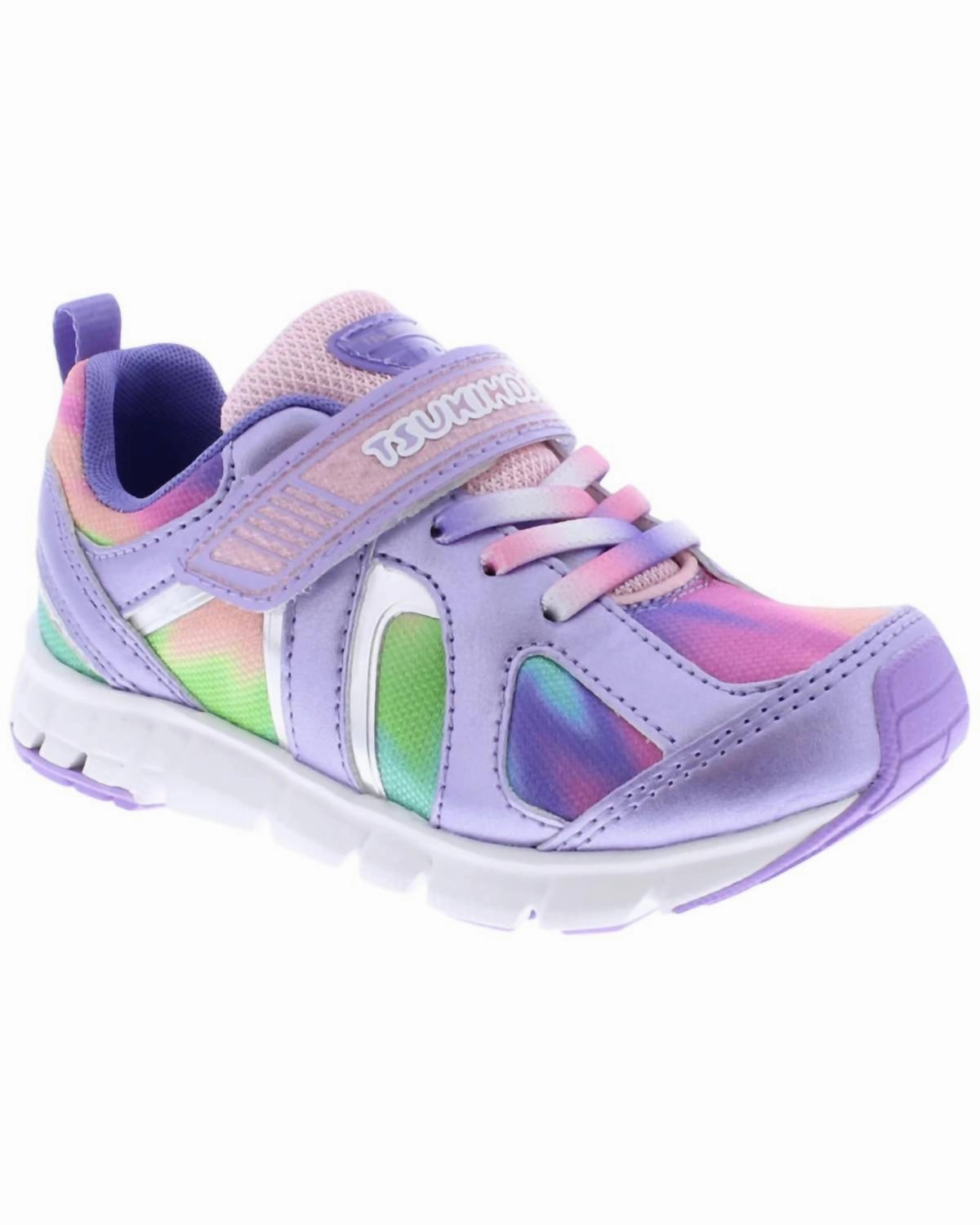 Girl's Rainbow Sneakers In Lavender- Multi Lightweight Upper Synthetic Finish