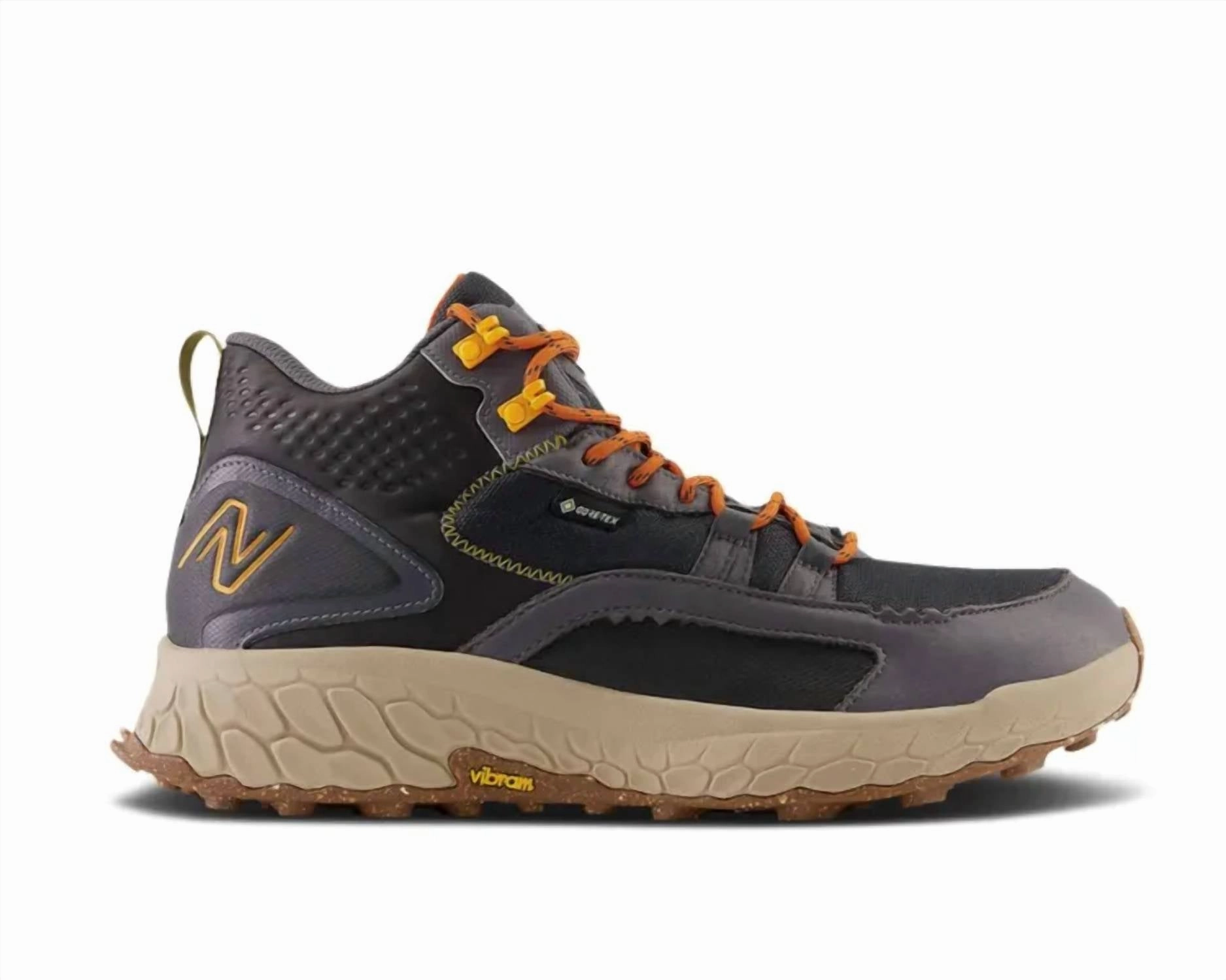 Men's Fresh Foam X Hierro Mid Gtx Shoes - D Width In Black / Magnet / Hot Marigold Light Weight