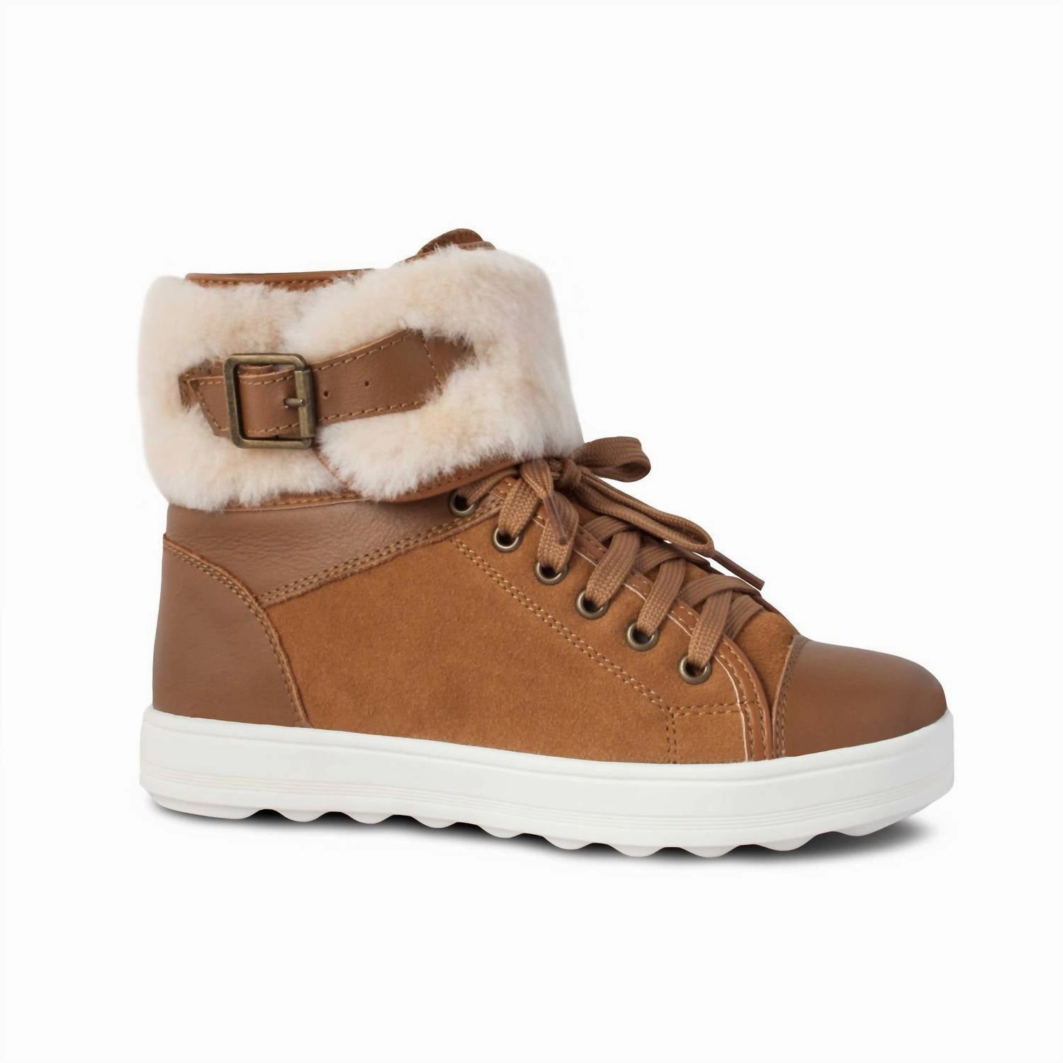 Ladies Champ Sheepskin Trimmed Boot In Brown Blue Sky