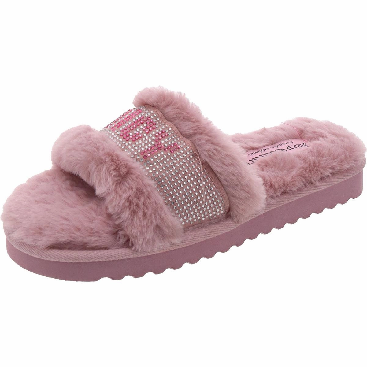 halo Womens Embellished Faux Fur Slide Slippers Cozy Slippers heel cup
