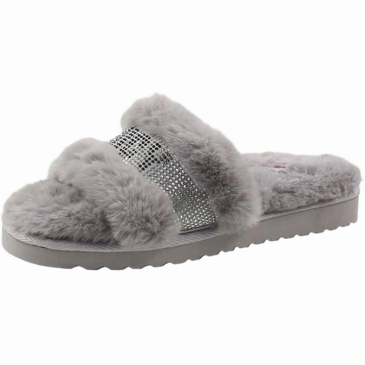 halo Womens Embellished Faux Fur Slide Slippers Outdoor Relaxation