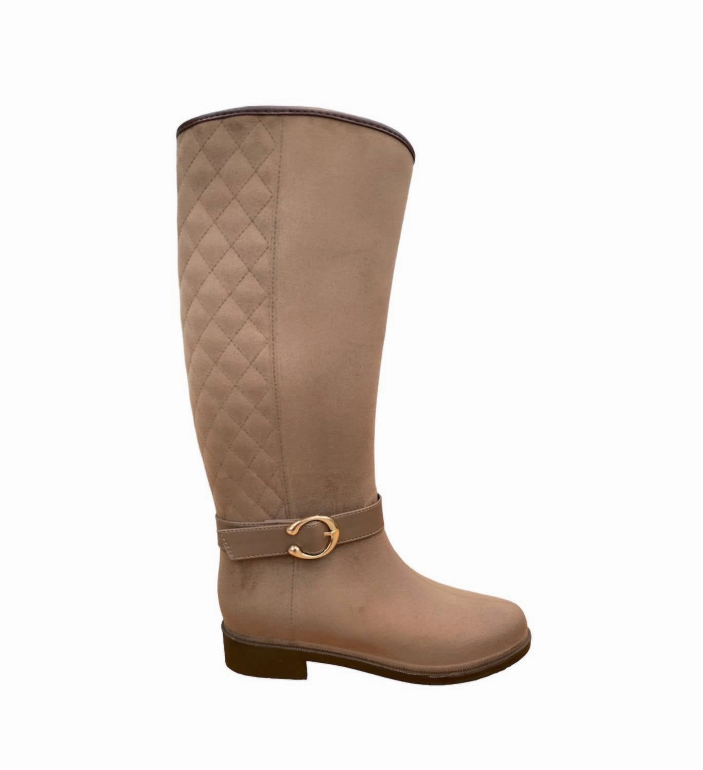Side Zip Waterproof Tall Riding Boots In Dark Beige