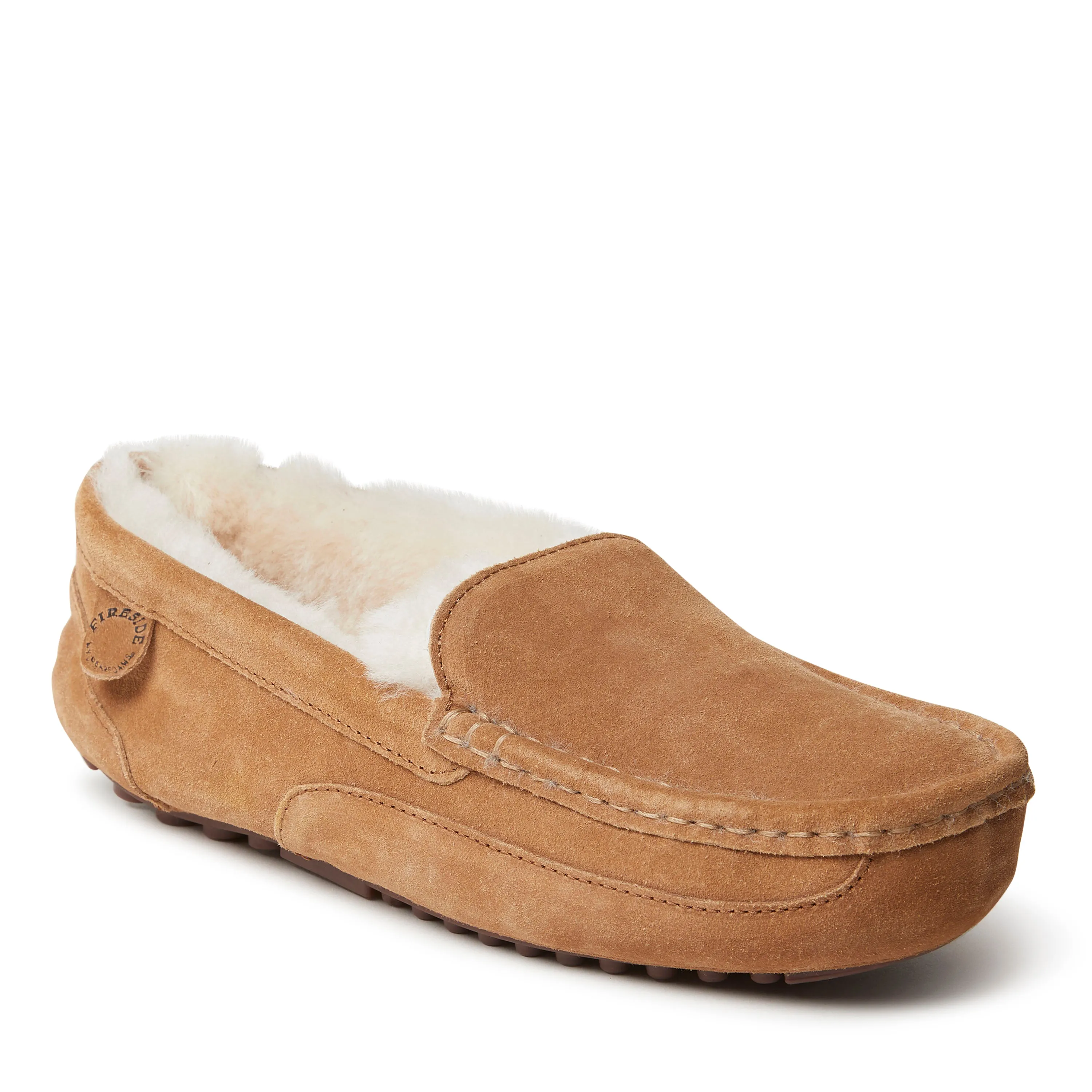 Fireside By Dearfoams Men's Melbourne Genuine Shearling Moccasin Contoured Footbed Playful Step