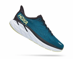 running in a light rail station area shoes Hoka Clifton 8 1119393-BCBT Men's  Blue Coral Butterfly Running Shoes HAM524